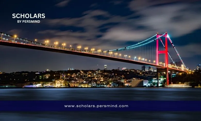 Bosphorus Bridge illuminated at night in Istanbul representing an international youth summit or forum in Turkey.