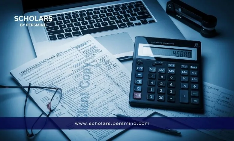 Financial documents and calculator on a desk with a laptop, representing accounting and auditing job opportunities in Qatar.